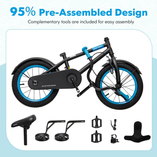Costway 14" Kids Bike with Adjustable Saddle Handlebar Removable Training Wheels Handbrake