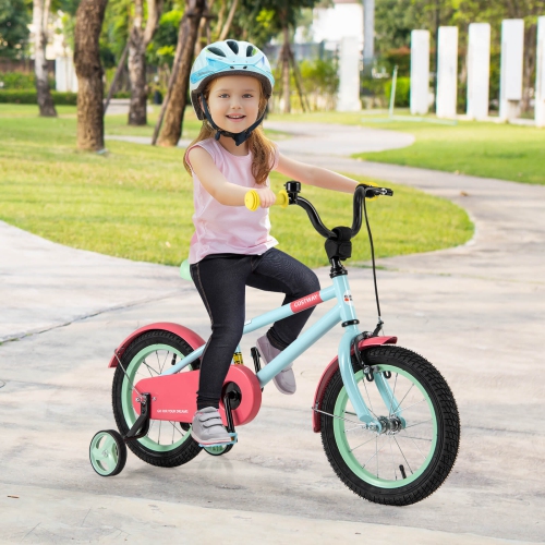 Costway 14" Kids Bike with Adjustable Saddle Handlebar Removable Training Wheels Handbrake