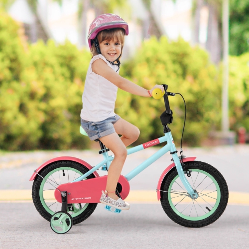 Costway 14" Kids Bike with Adjustable Saddle Handlebar Removable Training Wheels Handbrake