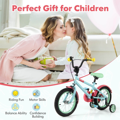 Costway 14" Kids Bike with Adjustable Saddle Handlebar Removable Training Wheels Handbrake