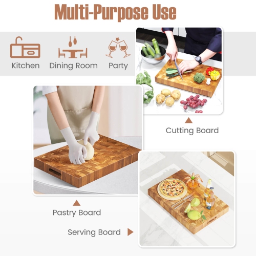 Costway End Grain Cutting Board 18" Teak Wood Chopping Block with Hand Grip