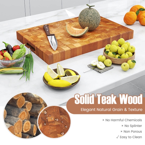 Costway End Grain Cutting Board 18" Teak Wood Chopping Block with Hand Grip