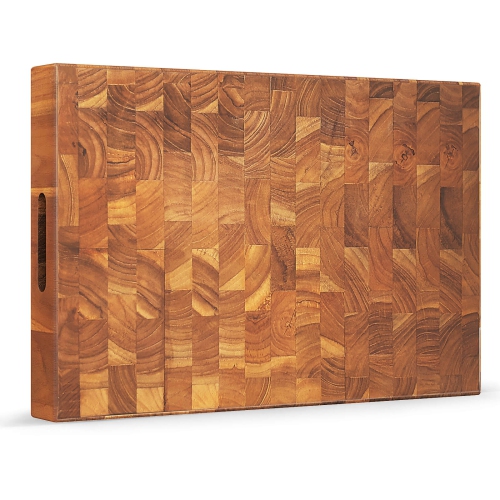 Costway End Grain Cutting Board 18" Teak Wood Chopping Block with Hand Grip