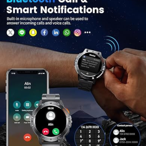 LIGE Military Smart Watch with Bluetooth Call,1.43" HD AMOLED Fitness Tracker with IP68 Waterproof 100+Sports Modes for Android iOS, 530mAh