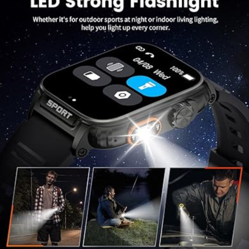 Military Smart Watch for Men(Answer/Make Calls), Outdoor LED Flashlight, 430mAh Battery, 1.91in HD Touch Screen, 100+ Sport Modes/5ATM Waterproof,