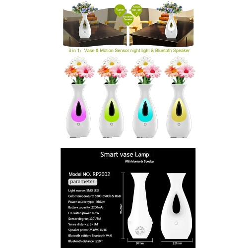 Shenzhen Smart Vase Lamp | Night Light and Bluetooth Speaker Mode | Rechargeable Battery