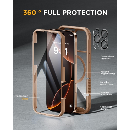 Étui pour iPhone 16 Pro Max Étui de 6,9 po à protection militaire contre les chutes pour iPhone 16 Pro Max avec protecteur d'écran en verre