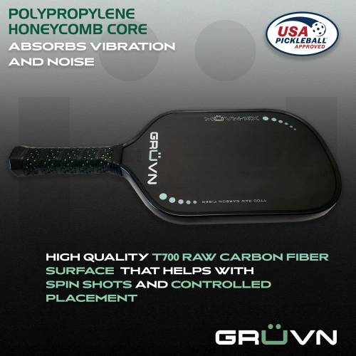 GRÜVN MUVN-16X Pickleball Paddle Mint Black Edge Guard Elongated