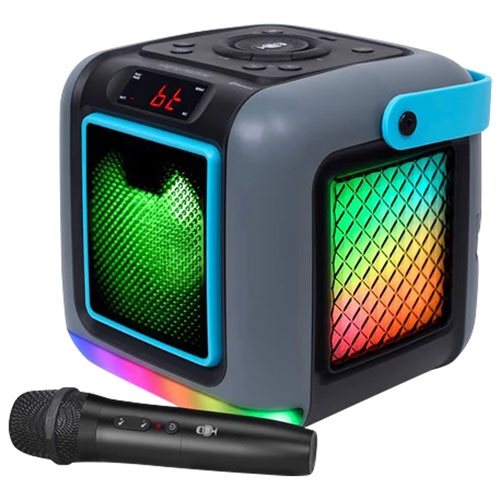 Boîte ouverte - Haut-parleur de karaoké Bluetooth Cube de Singing Machine avec microphone sans fil
