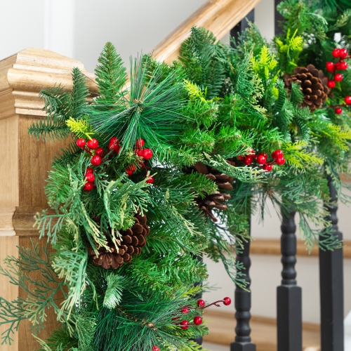 Mixed Pine with Berries Artificial Christmas Garland - 10' x 15" - Unlit