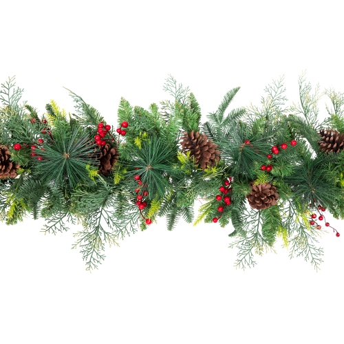 Mixed Pine with Berries Artificial Christmas Garland - 10' x 15" - Unlit