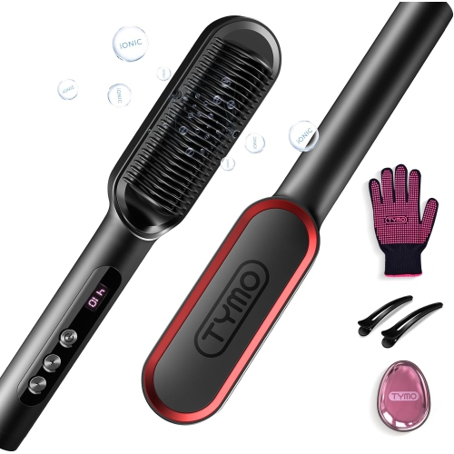 Brosse lissante ionique Ring Plus de TYMO - Peigne à lisser avec ions négatifs, revêtement en titane, 9 réglages de température et affichage LED