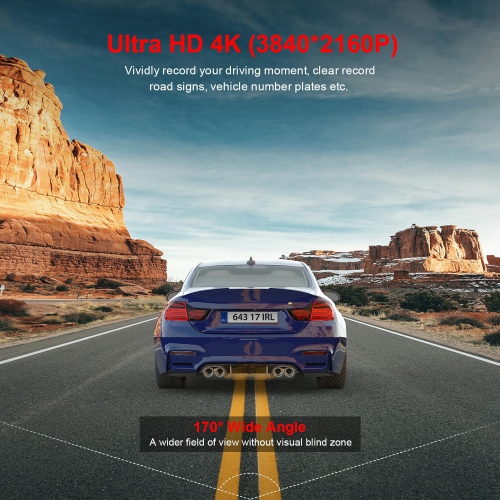 4K Dash Cam Front, WiFi & App Control,Dashcam with 64GB SD Card 2160P Dash Camera for Cars,WDR,Super Night Vision,Parking Mode,G-Sensor,Loop