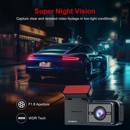 4K Dash Cam Front, WiFi & App Control,Dashcam with 64GB SD Card 2160P Dash Camera for Cars,WDR,Super Night Vision,Parking Mode,G-Sensor,Loop
