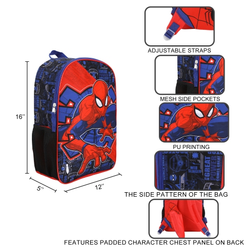 Marvel Spider-Man 16" Kids Mini Backpack with Character Padded Chest