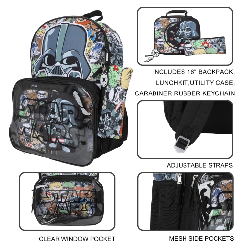 Star Wars Darth Vader Chibi Characters 5 Piece Kids 16" Backpack Set