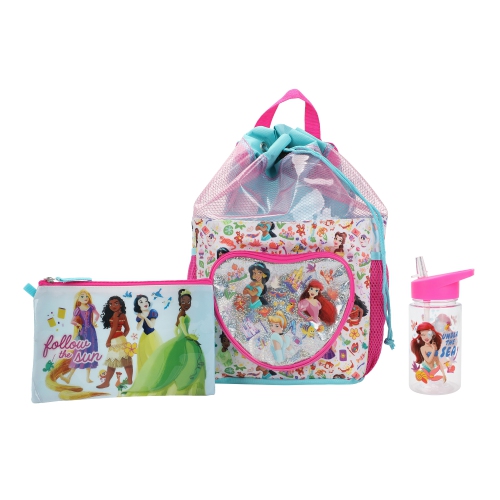 Ensemble 3 pièces avec sac à dos de plage à cordon de serrage pour enfants Princesses de Disney, 15&nbsp;po