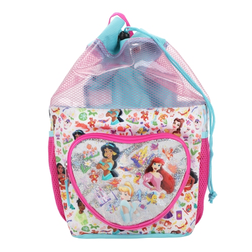 Disney Princess 3 Piece 15" Kids Drawstring Beach Backpack Set