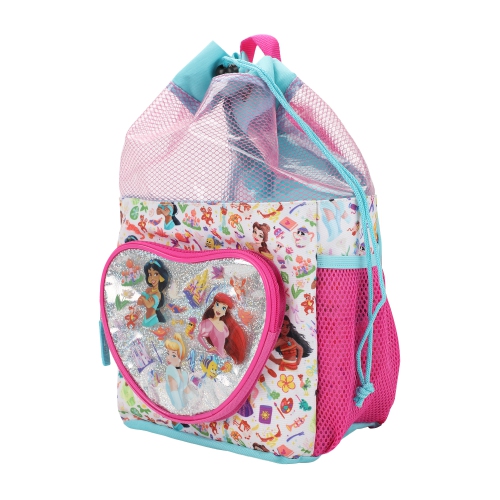 Disney Princess 3 Piece 15" Kids Drawstring Beach Backpack Set