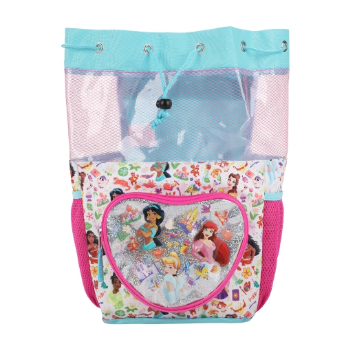 Disney Princess 3 Piece 15" Kids Drawstring Beach Backpack Set