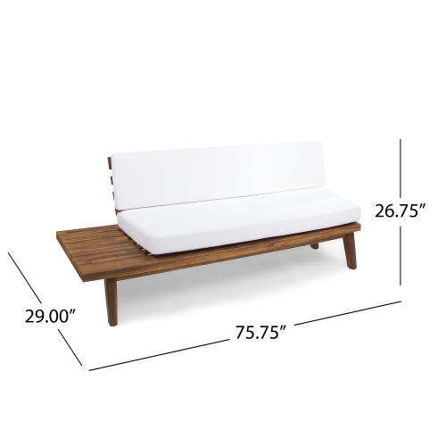 Indoor Minimalist Acacia Wood LEFT-Sided 2 SEATER Sofa with White Cushions