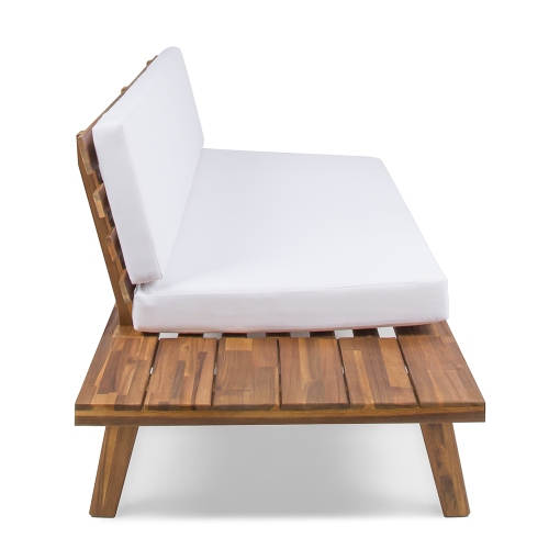 Indoor Minimalist Acacia Wood LEFT-Sided 2 SEATER Sofa with White Cushions