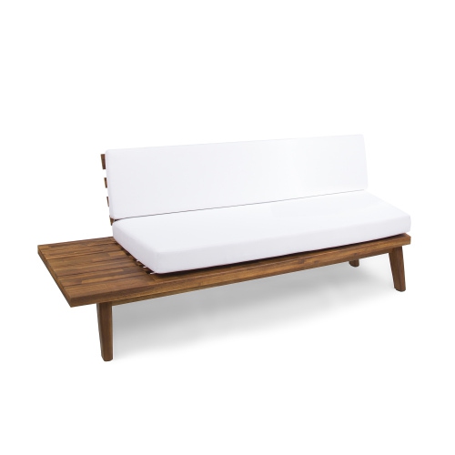 Indoor Minimalist Acacia Wood LEFT-Sided 2 SEATER Sofa with White Cushions