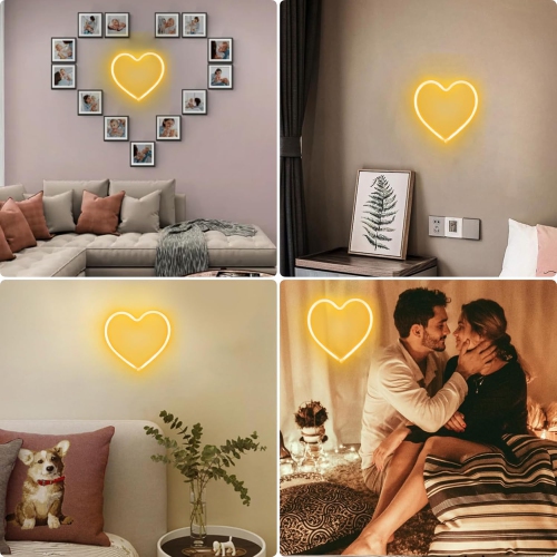 1-Pack Heart Neon Sign, Neon Heart Lights Battery Operated or USB Powered Decoration Lamp, LED Wall Decoration Light