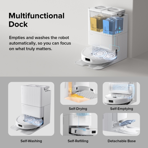 Roborock Qrevo S Robot Vacuum and Mop, Self-Drying, Auto Mop Washing, Self-Emptying & Refilling, 10mm Mop Lifting, Spinning Mops, Smart Obstacle