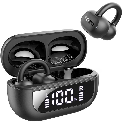 TOZO Brand New Open-ear True Wireless Earbuds Bluetooth Headsets for Outside Sports Fitness Ear Clip-Black