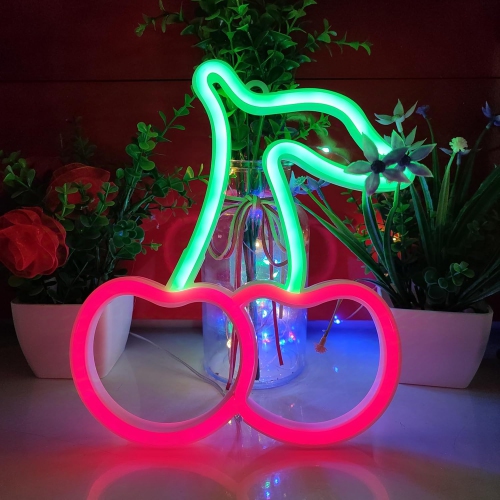1-pcs Cherry Neon Sign,USB or 3-AA Battery Powered Neon Light,LED Table Decoration,Bedroom Wall Decoration,Birthday Gift,Wedding Supplies Business
