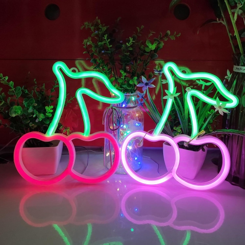 1-pcs Cherry Neon Sign,USB or 3-AA Battery Powered Neon Light,LED Table Decoration,Bedroom Wall Decoration,Birthday Gift,Wedding Supplies Business