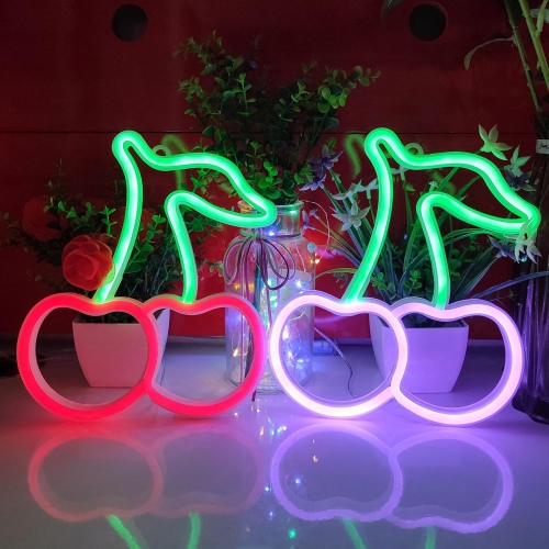 1-pcs Cherry Neon Sign,USB or 3-AA Battery Powered Neon Light,LED Table Decoration,Bedroom Wall Decoration,Birthday Gift,Wedding Supplies Business
