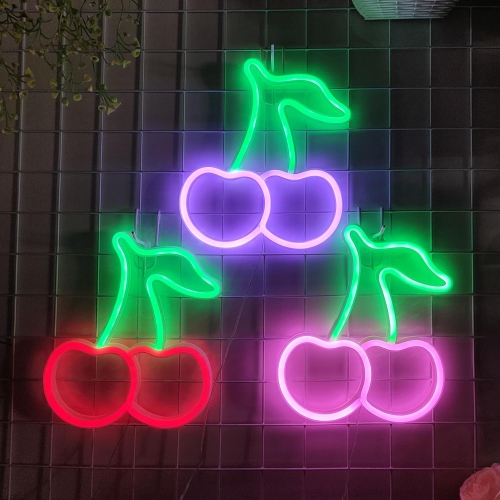 1-pcs Cherry Neon Sign,USB or 3-AA Battery Powered Neon Light,LED Table Decoration,Bedroom Wall Decoration,Birthday Gift,Wedding Supplies Business