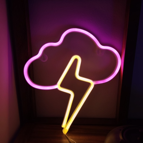 OLLNY DECOR  1-PCs Led Clouds Neon Lights, Thunder Lightning Effect Neon Sign, USB Or Battery Powered Led Neon Wall Decor for Bedroom, Kids Room
