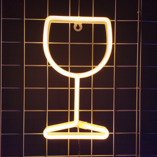 OLLNY DECOR  1-PCs Neon Signs Wine Glass Shaped, Led Neon Lights for Wall Decor Battery/USB Operated Night Lights Bar Lamp for Home, Christmas