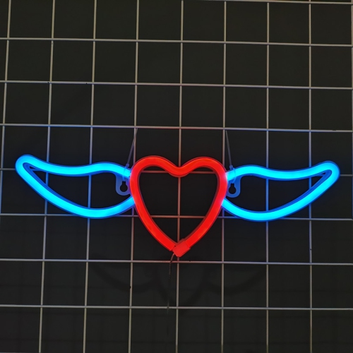OLLNY DECOR  1-PCs Neon Sign Neon Light Sign USB Or Battery Powered Angel Wing Neon Sign Led Night Light Decorative Heart Night Lamp Wall Art