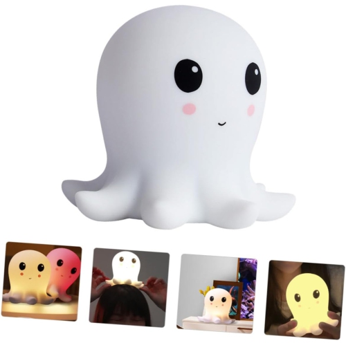 1-pcs Octopus Silicone Lamp Nightlight Decor Night Light Creative Octopus Shaped Light Lovely Octopus Shaped Night Lamp Small USB Night Lamp White