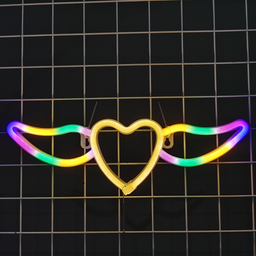 OLLNY DECOR  1-PCs Neon Sign Neon Light Sign USB Or Battery Powered Angel Wing Neon Sign Led Night Light Decorative Heart Night Lamp Wall Art