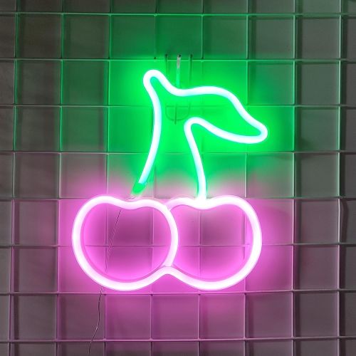 1-pcs Cherry Neon Sign,USB or 3-AA Battery Powered Neon Light,LED Table Decoration,Bedroom Wall Decoration,Birthday Gift,Wedding Supplies Business
