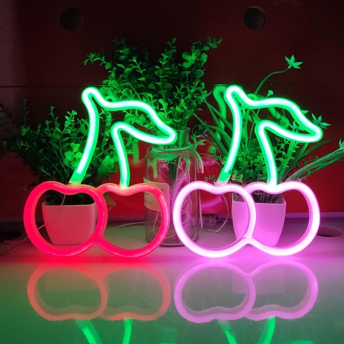 1-pcs Cherry Neon Sign,USB or 3-AA Battery Powered Neon Light,LED Table Decoration,Bedroom Wall Decoration,Birthday Gift,Wedding Supplies Business