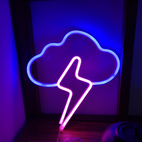 OLLNY DECOR  1-PCs Led Clouds Neon Lights, Thunder Lightning Effect Neon Sign, USB Or Battery Powered Led Neon Wall Decor for Bedroom, Kids Room
