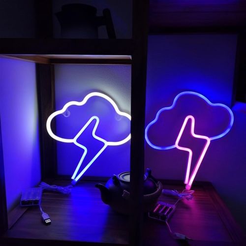 1-pcs LED Clouds Neon Lights, Thunder Lightning Effect Neon Sign, USB or Battery Powered LED Neon Wall Decor for Bedroom, Kids Room, Living Room,