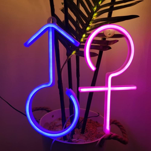 Veilleuse néon 1 pièces, panneaux fluorescents LED Lumière de nuit Hommes et Femmes néons pour chambre d'enfant, éclairage à batterie USB