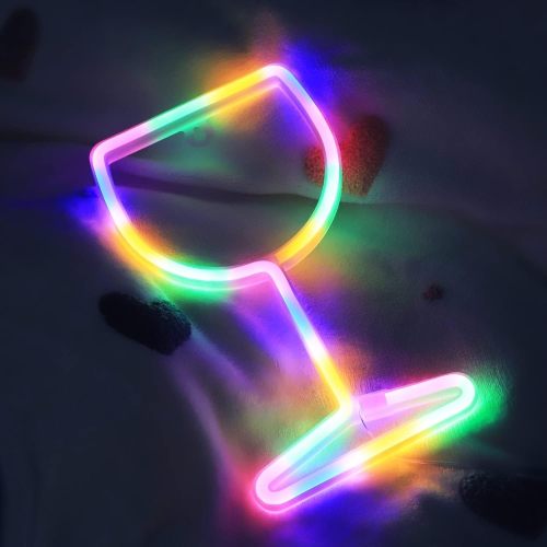 1 panneaux néon verre à vin, lumières fluo LED pour décoration murale Pile/lumières nocturnes colorées USB Lampe de bar pour la maison, Noël,