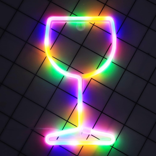 1 panneaux néon verre à vin, lumières fluo LED pour décoration murale Pile/lumières nocturnes colorées USB Lampe de bar pour la maison, Noël,