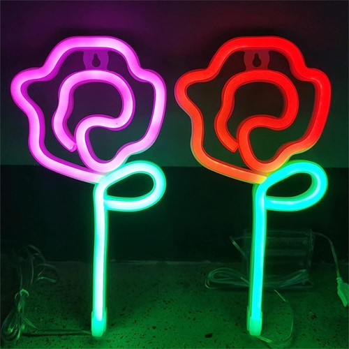 Panneau de 1 lumières fluo LED personnalisable en forme de fleur,Panneau de signalisation de lumières de nuit, 28 14 cm