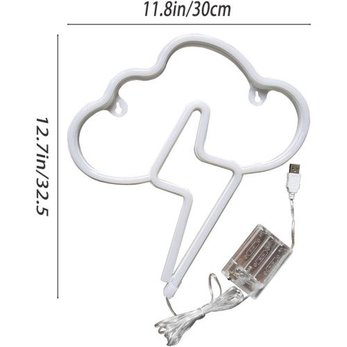 1-pcs LED Clouds Neon Lights, Thunder Lightning Effect Neon Sign, USB or Battery Powered LED Neon Wall Decor