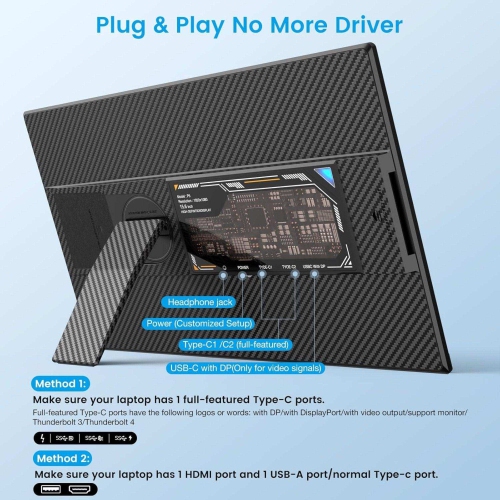 Moniteur portatif TUTT de 15 6 po | Prolongateur d'écran FHD IPS multiposition | USB-C et HDMI, haut-parleurs intégrés, P5