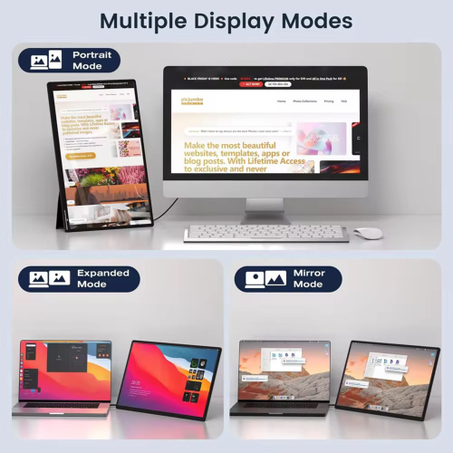 Moniteur portatif avec haut-parleurs TUTT de 16 po | Format 16:10 ultra mince | Support rotatif à 360° | USB-C et HDMI | Moniteur de jeu N3